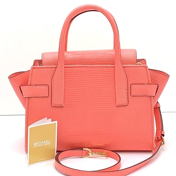 MICHAEL KORS CARMEN MEDIUM FLAP MESSENGER SATCHEL BAG GRAPEFRUIT COLOR - Picture 5 of 16